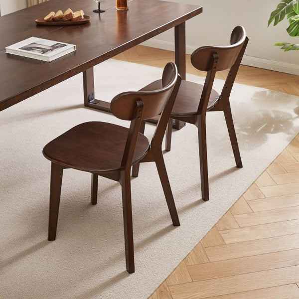English Elm Set of 2 Solid Wood Dining Chairs with Ergonomic Backrest for Kitchen or Cafe Walnut Rubber Wood W5368P531829