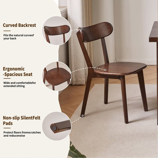 English Elm Set of 2 Solid Wood Dining Chairs with Ergonomic Backrest for Kitchen or Cafe Walnut Rubber Wood W5368P531829