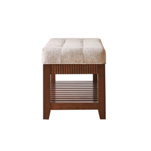English Elm Solid Rubberwood Entryway Bench with Gray Padded Seat and Open Shoe Storage Rack W5368P537157