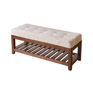 English Elm Solid Rubberwood Entryway Bench with Gray Padded Seat and Open Shoe Storage Rack W5368P537157