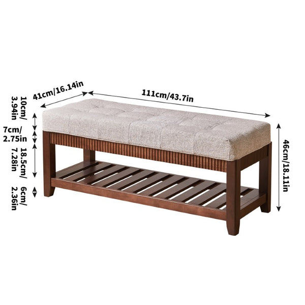 English Elm Solid Rubberwood Entryway Bench with Gray Padded Seat and Open Shoe Storage Rack W5368P537157