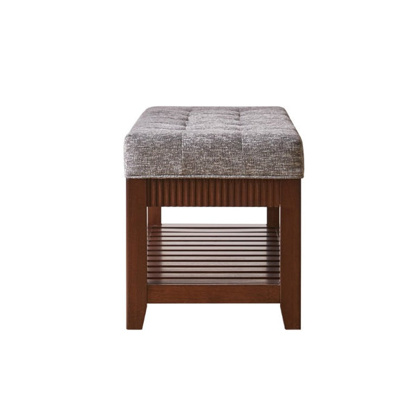 English Elm Solid Rubberwood Entryway Bench with Gray Upholstered Seat and Open Shoe Storage Rack W5368P537158