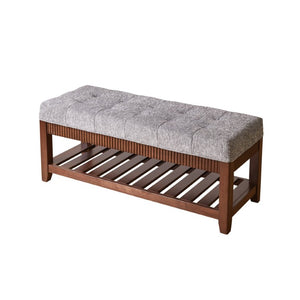 English Elm Solid Rubberwood Entryway Bench with Gray Upholstered Seat and Open Shoe Storage Rack W5368P537158