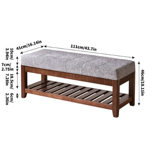 English Elm Solid Rubberwood Entryway Bench with Gray Upholstered Seat and Open Shoe Storage Rack W5368P537158