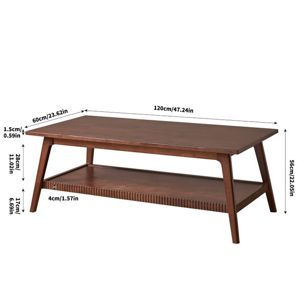 English Elm Solid Rubberwood Rectangular Coffee Table with Open Shelf Mid-Century Angled Legs Living Room W5368P538338