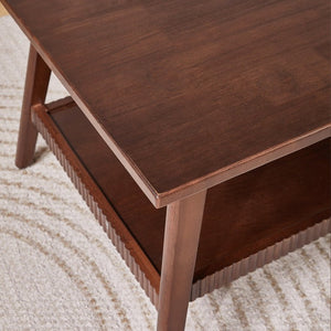 English Elm Solid Rubberwood Rectangular Coffee Table with Open Shelf Mid-Century Angled Legs Living Room W5368P538338