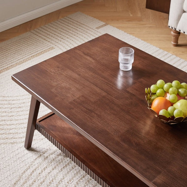 English Elm Solid Rubberwood Rectangular Coffee Table with Open Shelf Mid-Century Angled Legs Living Room W5368P538338