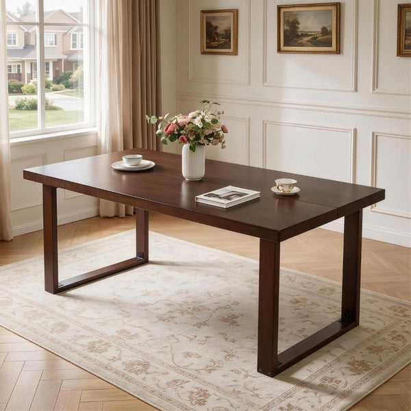 English Elm 180Cm Solid Walnut Rectangular Dining Table Mid Century Modern Seats Six with Tapered Legs W5368P538352