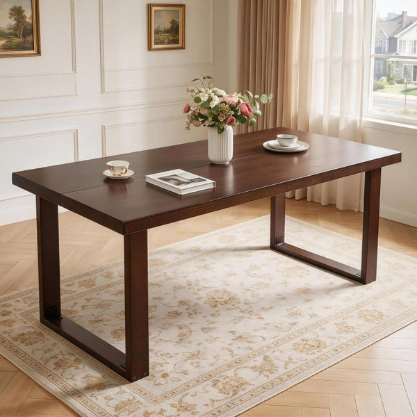 English Elm 180Cm Solid Walnut Rectangular Dining Table Mid Century Modern Seats Six with Tapered Legs W5368P538352