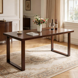 English Elm 180Cm Solid Walnut Rectangular Dining Table Mid Century Modern Seats Six with Tapered Legs W5368P538352