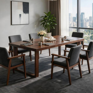English Elm 180Cm Solid Walnut Rectangular Dining Table Mid Century Modern Seats Six with Tapered Legs W5368P538352
