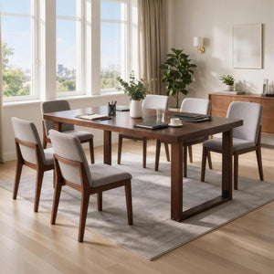English Elm 180Cm Solid Walnut Rectangular Dining Table Mid Century Modern Seats Six with Tapered Legs W5368P538352
