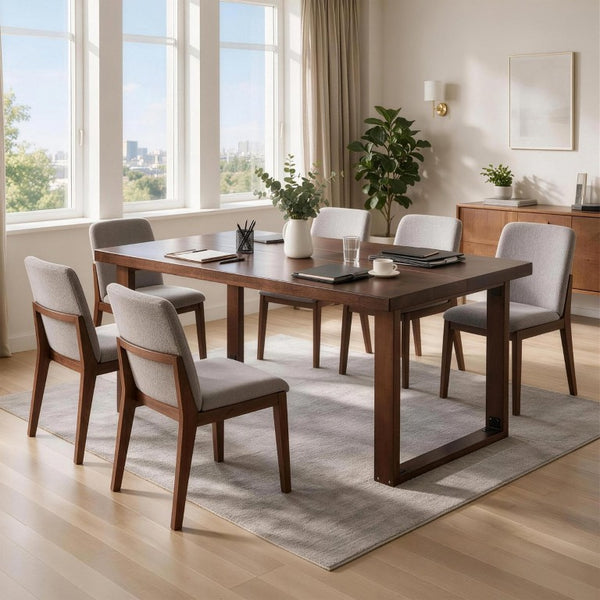 English Elm 180Cm Solid Walnut Rectangular Dining Table Mid Century Modern Seats Six with Tapered Legs W5368P538352