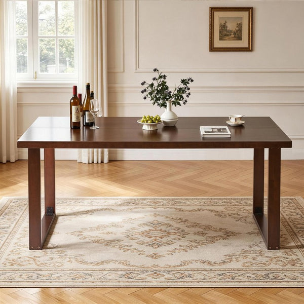English Elm 180Cm Solid Walnut Rectangular Dining Table Mid Century Modern Seats Six with Tapered Legs W5368P538352