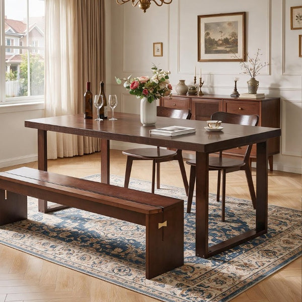 English Elm 180Cm Solid Walnut Rectangular Dining Table Mid Century Modern Seats Six with Tapered Legs W5368P538352