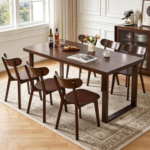 English Elm 180Cm Solid Walnut Rectangular Dining Table Mid Century Modern Seats Six with Tapered Legs W5368P538352