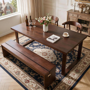 English Elm 180Cm Solid Walnut Rectangular Dining Table Mid Century Modern Seats Six with Tapered Legs W5368P538352