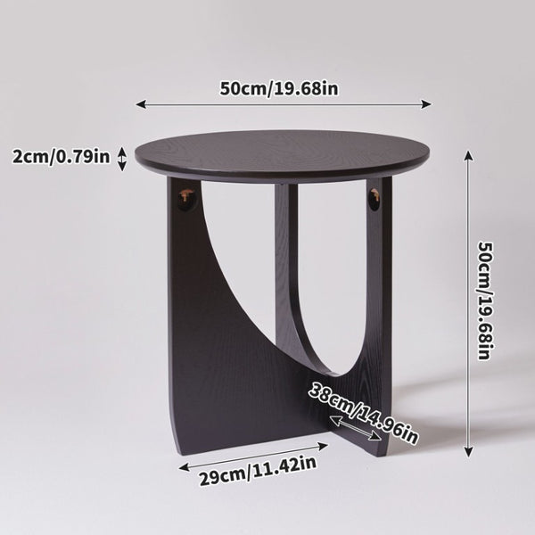 English Elm Round Solid Wood Side Tables Set of 2 with Embossed Grain T-Base Modern Minimalist W5368P551811
