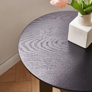 English Elm Round Solid Wood Side Tables Set of 2 with Embossed Grain T-Base Modern Minimalist W5368P551811