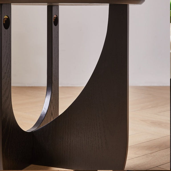 English Elm Round Solid Wood Side Tables Set of 2 with Embossed Grain T-Base Modern Minimalist W5368P551811