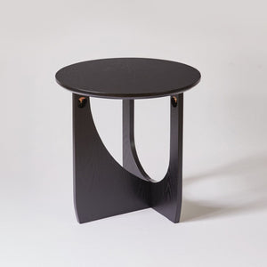 English Elm Round Solid Wood Side Tables Set of 2 with Embossed Grain T-Base Modern Minimalist W5368P551811