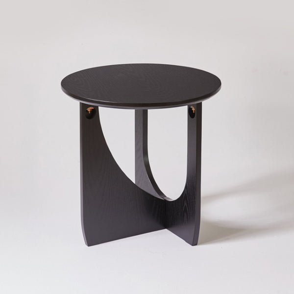 English Elm Round Solid Wood Side Tables Set of 2 with Embossed Grain T-Base Modern Minimalist W5368P551811