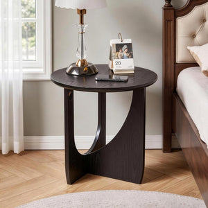 English Elm Round Solid Wood Side Tables Set of 2 with Embossed Grain T-Base Modern Minimalist W5368P551811
