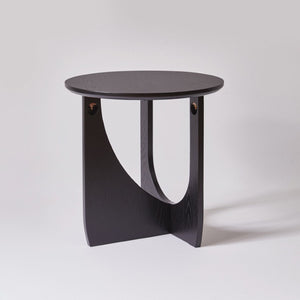 English Elm Round Solid Wood Side Tables Set of 2 with Embossed Grain T-Base Modern Minimalist W5368P551811