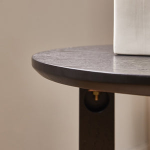 English Elm Round Solid Wood Side Tables Set of 2 with Embossed Grain T-Base Modern Minimalist W5368P551811