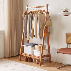 English Elm Heavy‑duty Solid Pine A-Frame Clothes Rack with Bottom Shelf and Side Hooks for Bedroom Cherry W5368P553507