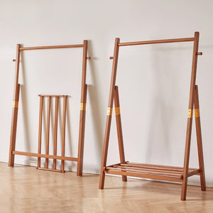 English Elm Heavy‑duty Solid Pine A-Frame Clothes Rack with Bottom Shelf and Side Hooks for Bedroom Cherry W5368P553507