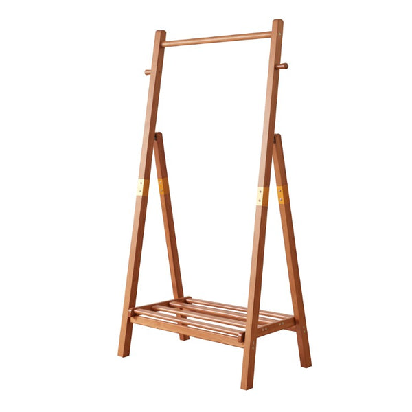 English Elm Heavy‑duty Solid Pine A-Frame Clothes Rack with Bottom Shelf and Side Hooks for Bedroom Cherry W5368P553507