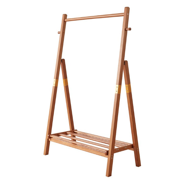 English Elm Heavy‑duty Solid Pine A-Frame Clothes Rack with Bottom Shelf and Side Hooks for Bedroom Cherry W5368P553507