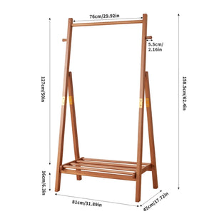 English Elm Heavy‑duty Solid Pine A-Frame Clothes Rack with Bottom Shelf and Side Hooks for Bedroom Cherry W5368P553507