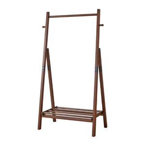 English Elm Heavy‑duty Solid Pine A-Frame Clothes Rack with Bottom Shelf and Side Hooks for Bedroom Walnut W5368P553508
