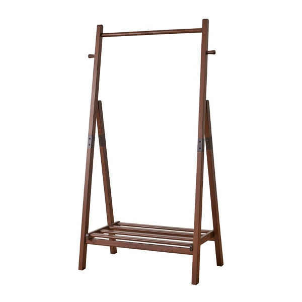 English Elm Heavy‑duty Solid Pine A-Frame Clothes Rack with Bottom Shelf and Side Hooks for Bedroom Walnut W5368P553508