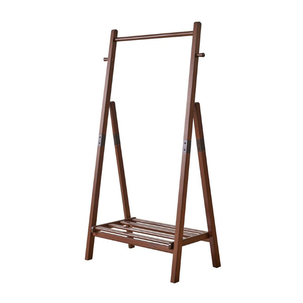 English Elm Heavy‑duty Solid Pine A-Frame Clothes Rack with Bottom Shelf and Side Hooks for Bedroom Walnut W5368P553508
