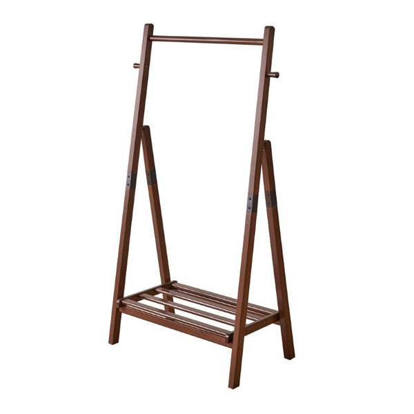 English Elm Heavy‑duty Solid Pine A-Frame Clothes Rack with Bottom Shelf and Side Hooks for Bedroom Walnut W5368P553508