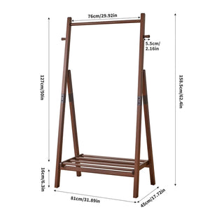 English Elm Heavy‑duty Solid Pine A-Frame Clothes Rack with Bottom Shelf and Side Hooks for Bedroom Walnut W5368P553508