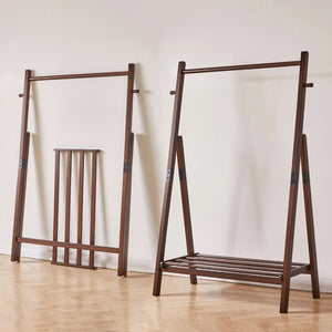 English Elm Heavy‑duty Solid Pine A-Frame Clothes Rack with Bottom Shelf and Side Hooks for Bedroom Walnut W5368P553508