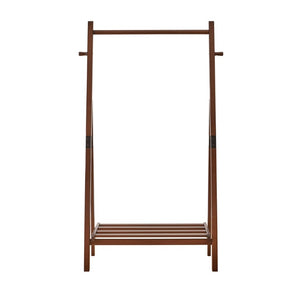 English Elm Heavy‑duty Solid Pine A-Frame Clothes Rack with Bottom Shelf and Side Hooks for Bedroom Walnut W5368P553508