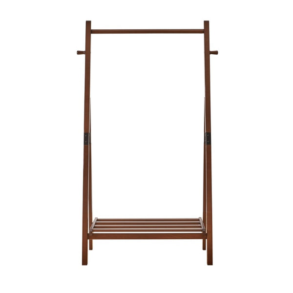 English Elm Heavy‑duty Solid Pine A-Frame Clothes Rack with Bottom Shelf and Side Hooks for Bedroom Walnut W5368P553508