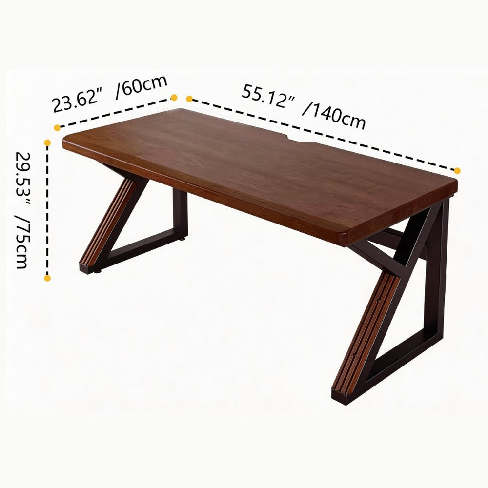 English Elm Solid Wood Two Person Desk with Steel K Frame for Modern Home Office Workstation W5368S00001