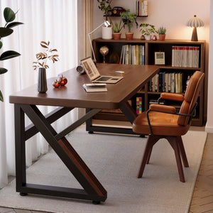 English Elm Solid Walnut Wood 63 Inch Dual Workstation Desk with Industrial Matte Black Frame W5368S00002