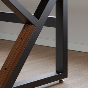 English Elm Solid Walnut Wood 63 Inch Dual Workstation Desk with Industrial Matte Black Frame W5368S00002