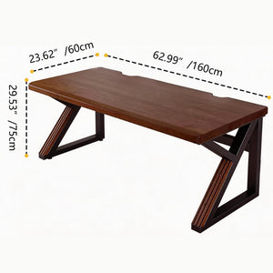 English Elm Solid Walnut Wood 63 Inch Dual Workstation Desk with Industrial Matte Black Frame W5368S00002