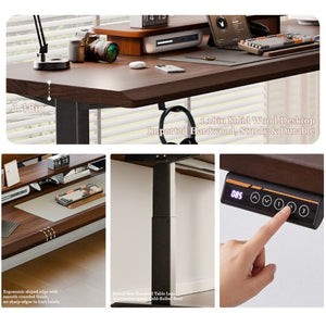 English Elm Solid Rubberwood Sit Stand Desk with Quiet Motor Steel Legs and Walnut Finish W5368S00004