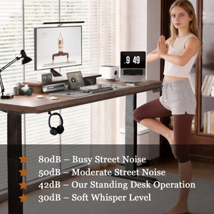 English Elm Solid Rubberwood Sit Stand Desk with Quiet Motor Steel Legs and Walnut Finish W5368S00004