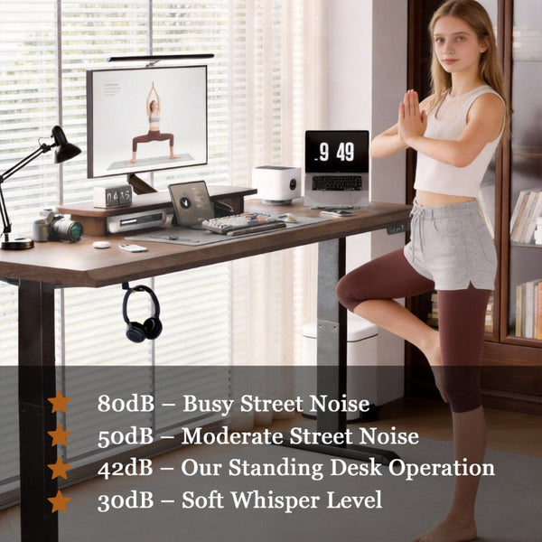 English Elm Solid Rubberwood Sit Stand Desk with Quiet Motor Steel Legs and Walnut Finish W5368S00004