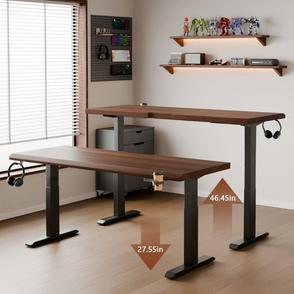 English Elm Solid Rubberwood Sit Stand Desk with Quiet Motor Steel Legs and Walnut Finish W5368S00004
